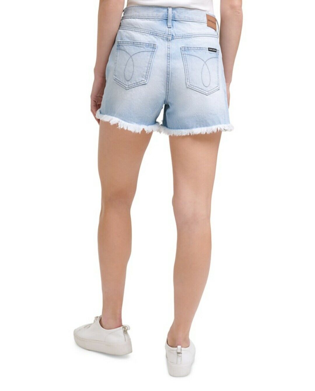 Juniors Cotton Frayed Denim Shorts High Rise