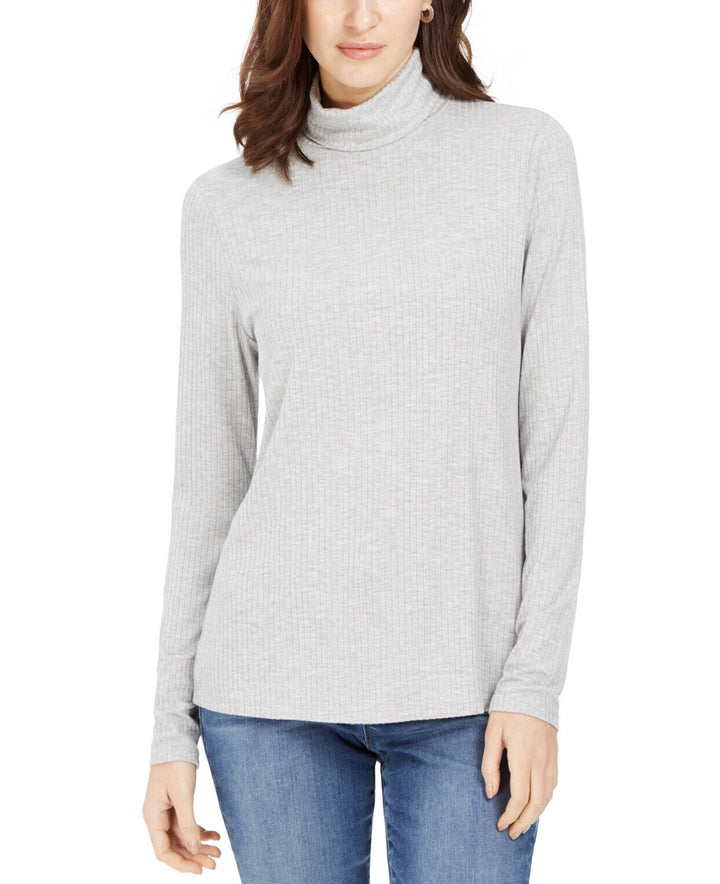 Charter Club Heathered Ribbed Turtleneck Long Sleeve Top