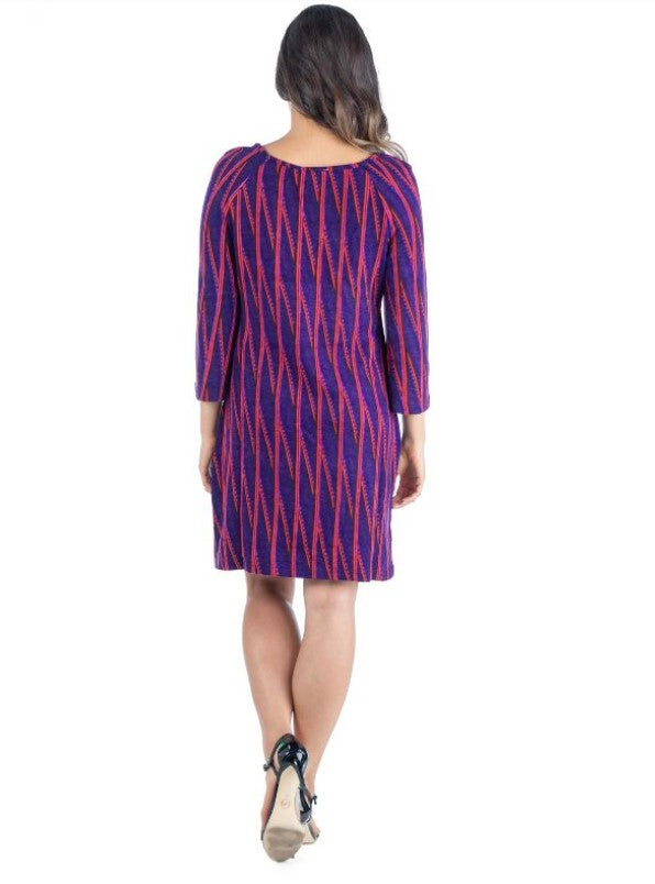 24Seven Comfort Apparel Women's 3/4 Bell Sleeve Striped Dress Multicolor Size M