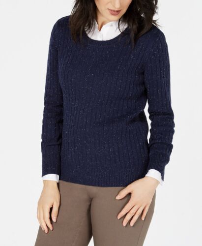 Karen Scott Women's Cable Knit Pullover Sweater Blue Long Sleeve Top Size S