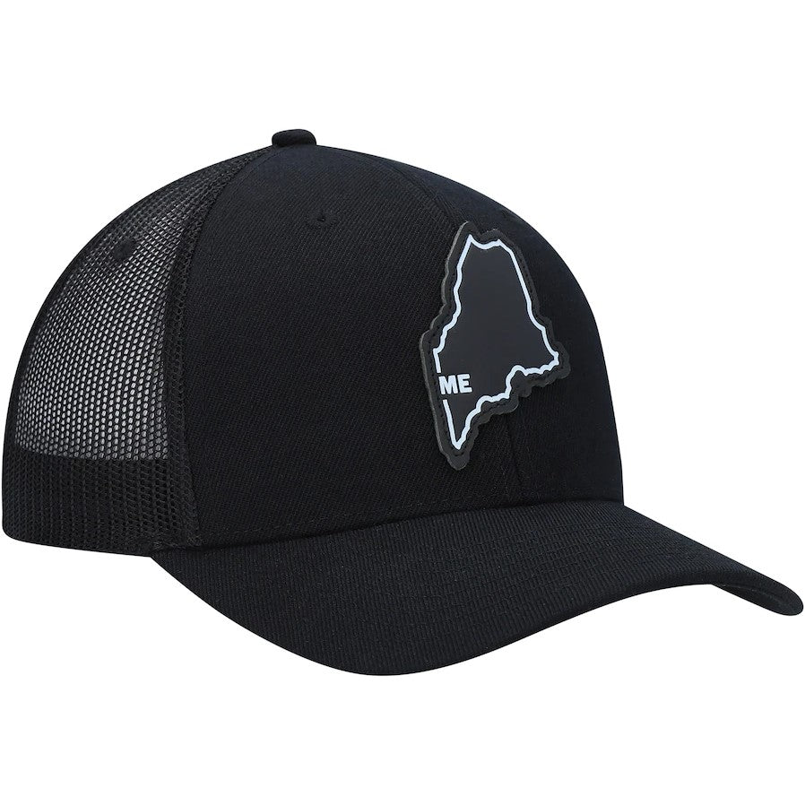 Local Crowns Maine Leather State Patch Trucker Snapback Hat - Black