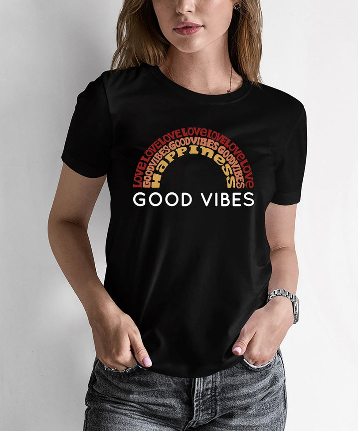 La Pop Art Women's Short Sleeve Round Neck Word Art Good Vibes T-Shirt Size M