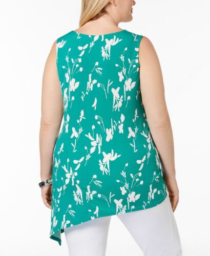 Women's Asymmetrical Hem Sleeveless Top Green Blouse Floral