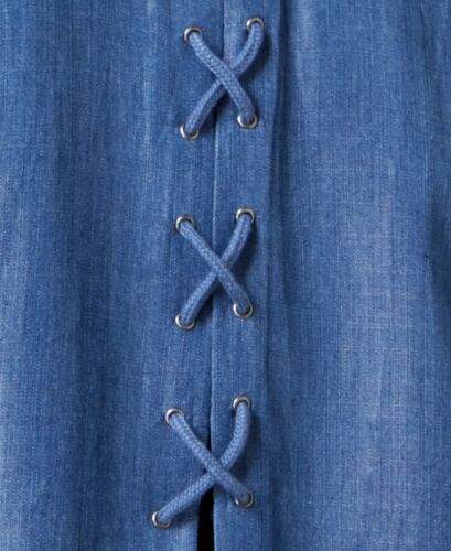 Women's Embroidered Lace-Up Back Shirt Buttons Front