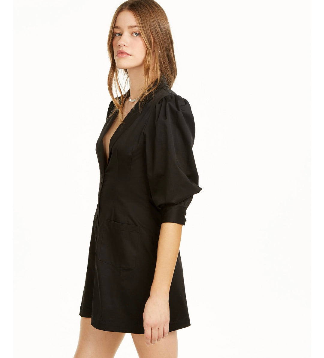 Danielle Bernstein Women's Puff Short Sleeve Mini Dress Black