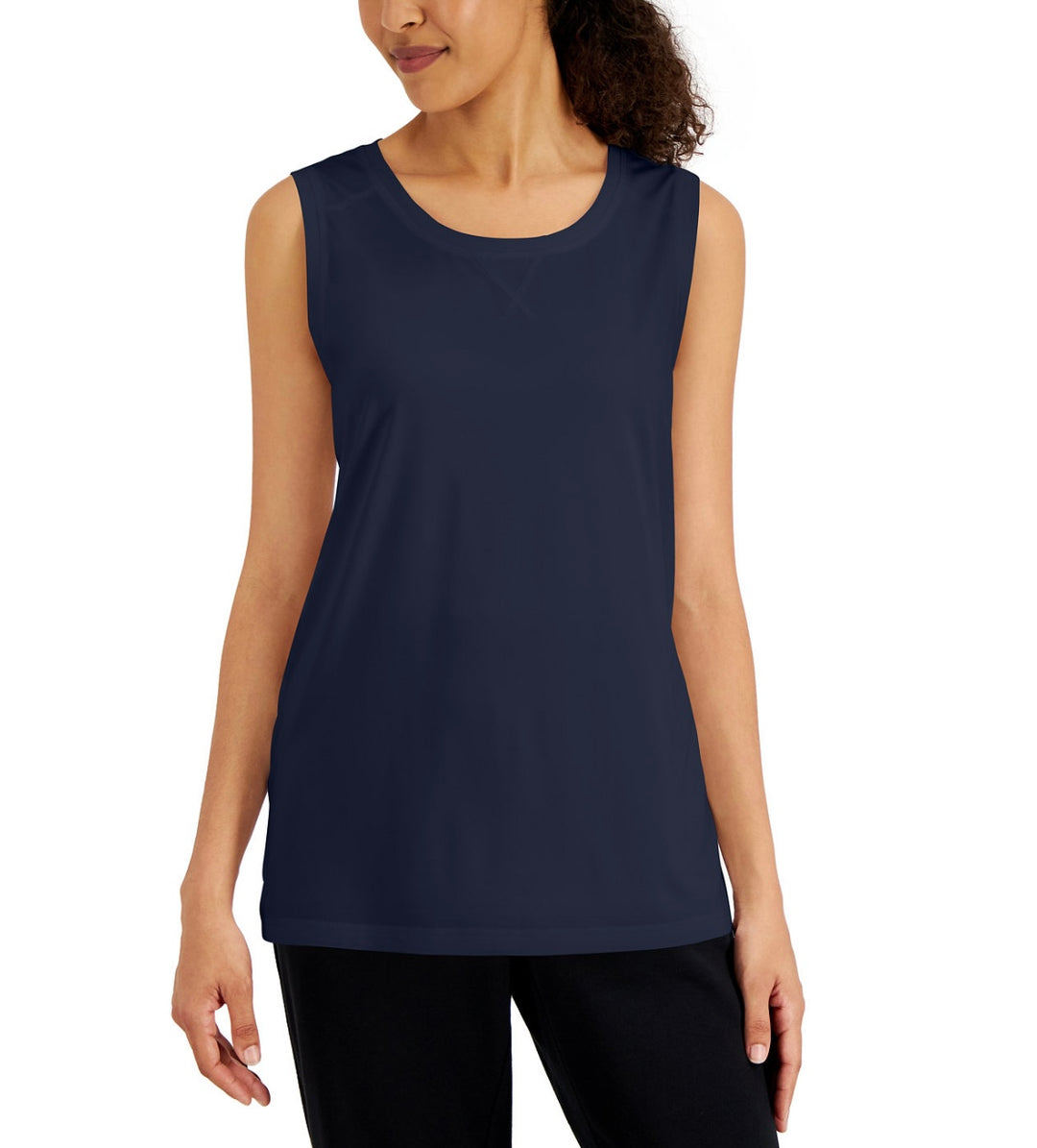 Karen Scott Women's Scoop Neckline Sleeveless Tunic Tank Top Intrepid Blue