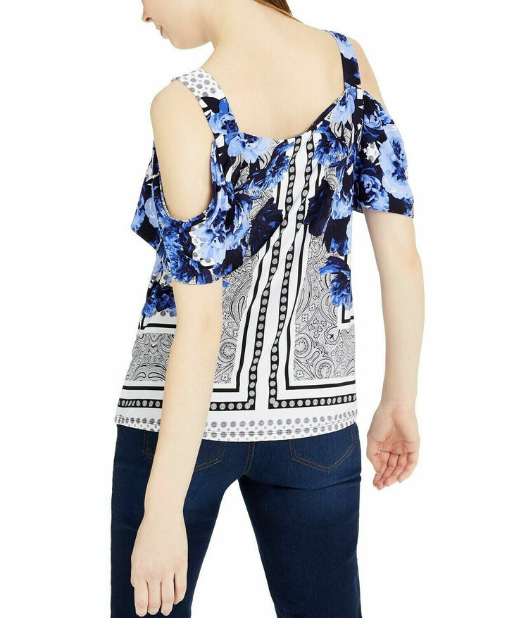 Women's Petite Printed Cold-Shoulder Top