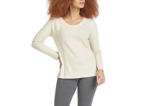 Women's Mixed-Knit Raglan-Sleeve Top Off White Long Sleeve
