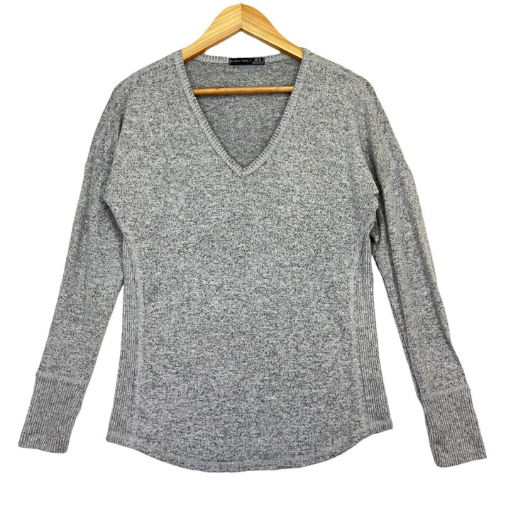 Women's V-Neck Sweater Gray Long Sleeve Stretch Top