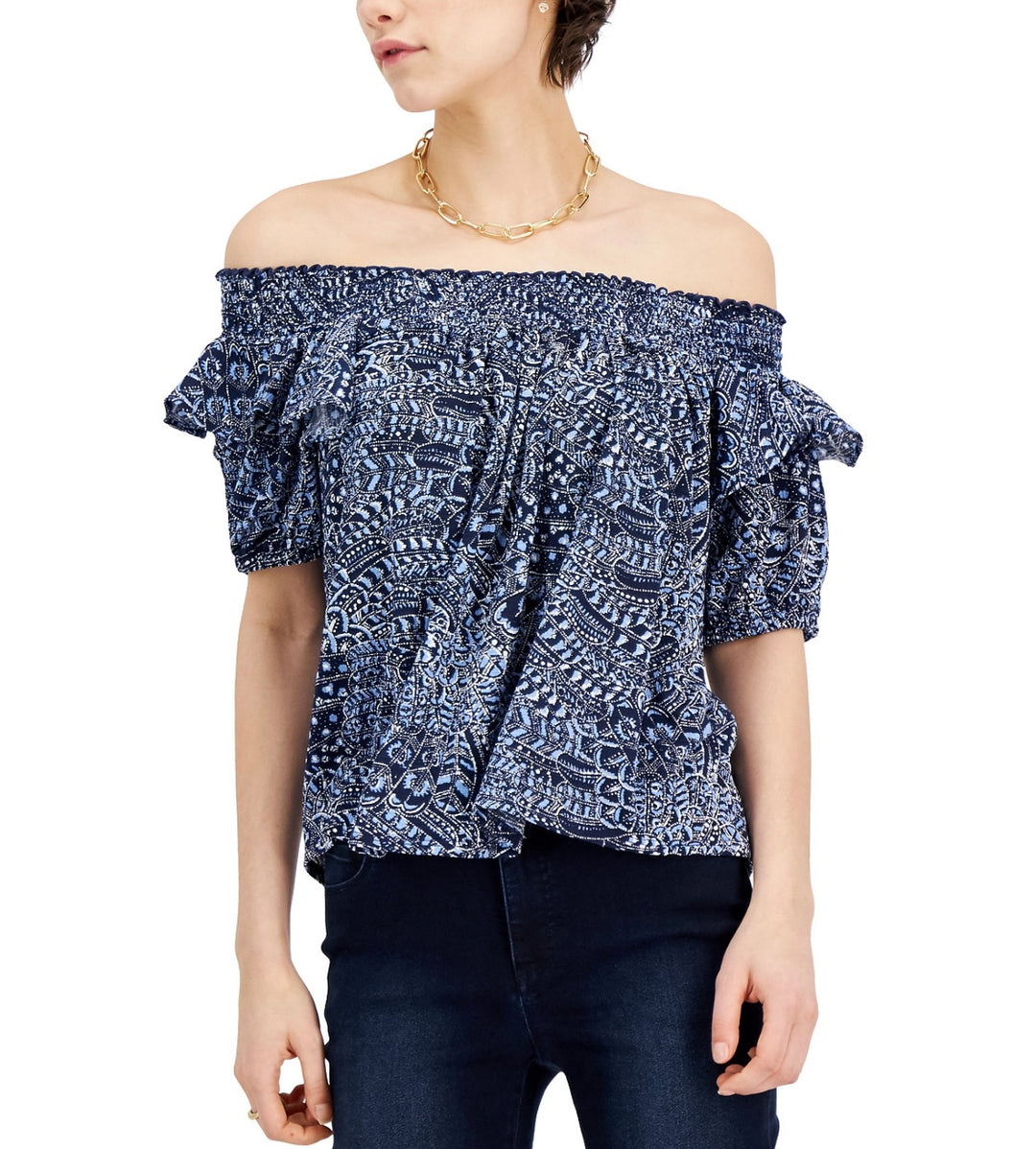 INC International Concepts Women's Short Puff Sleeves Off-The-Shoulder Top