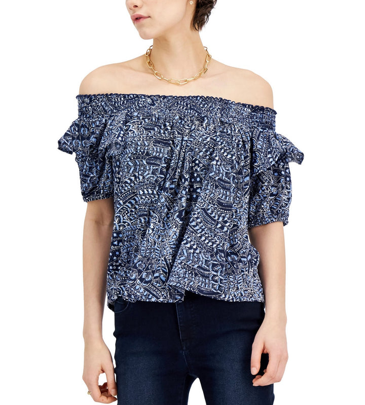 INC International Concepts Women's Short Puff Sleeves Off-The-Shoulder Top