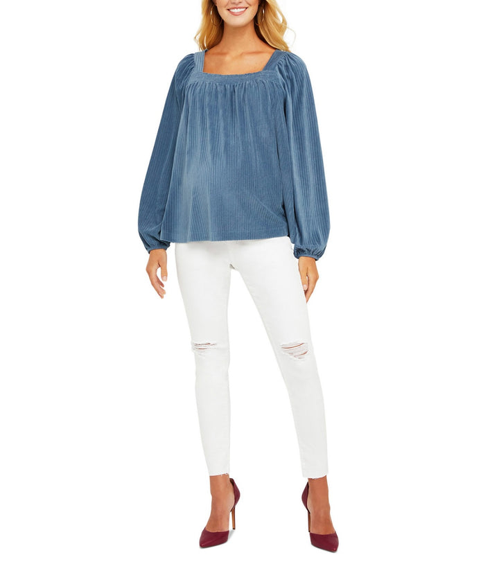 Jessica Simpson Women's Square Neck Maternity Top Blue Long Sleeve