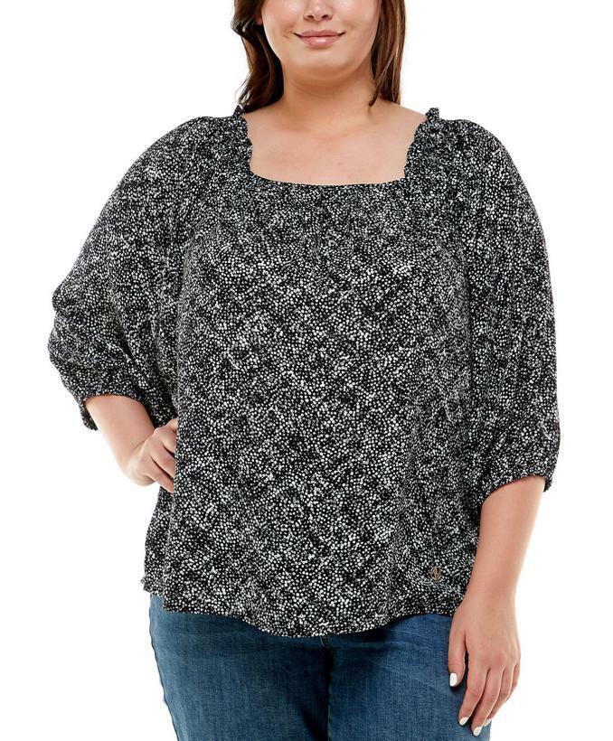 Women's Plus Size 3/4 Sleeve Blouse with Smocked Shoulder