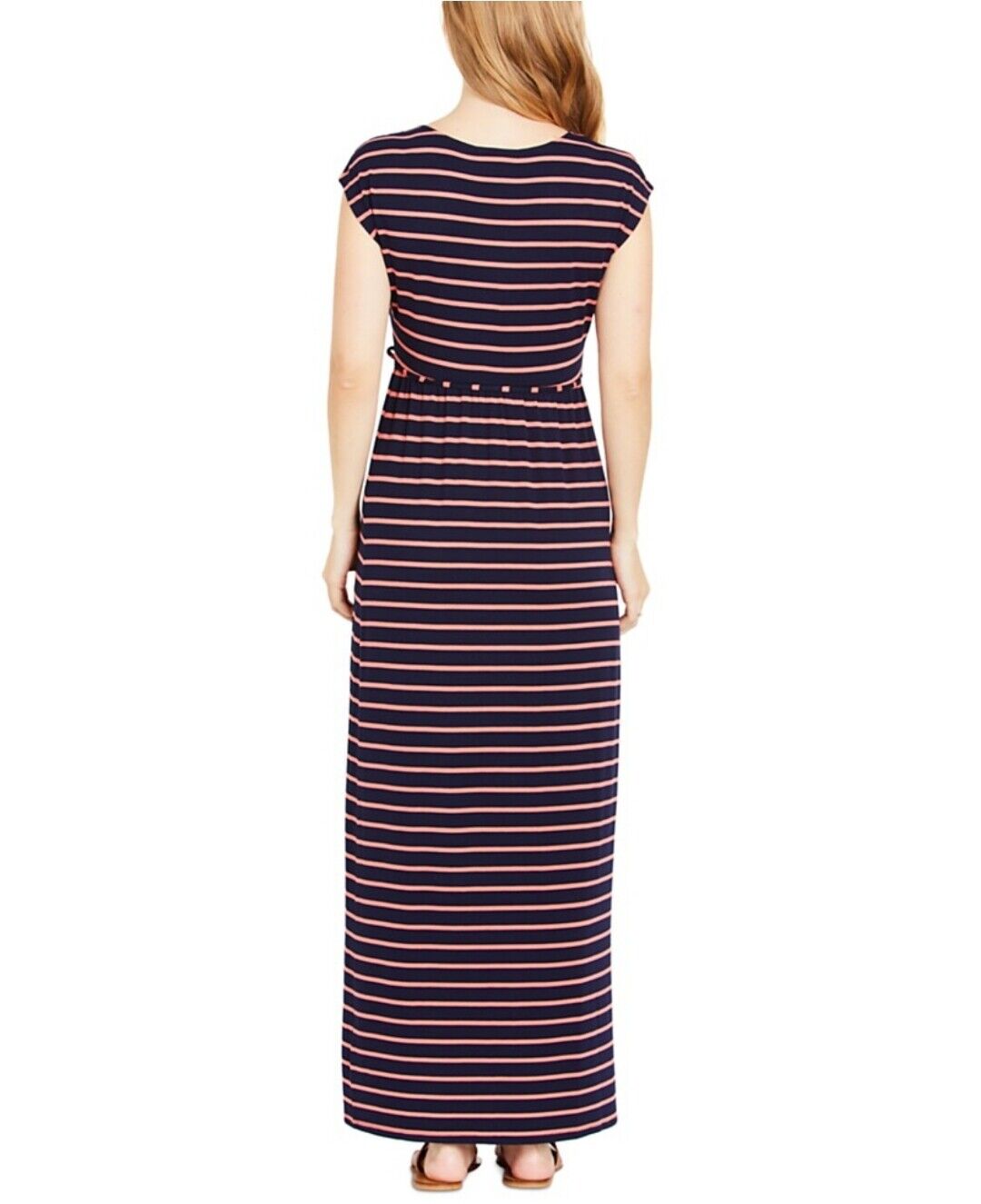 Motherhood Maternity Women's Striped Maxi Maternity Dress Navy V-Neck