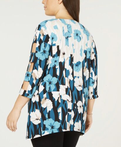 JM Collection Lattice Sleeve Shirt Top Women's Plus Size 0X Blouse Amber Cascade