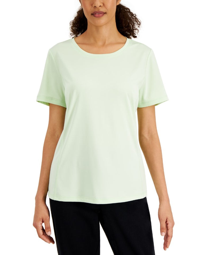 Karen Scott Women's Scoop Neckline Short Sleeve Solid Knit T-Shirt Calm Aloe