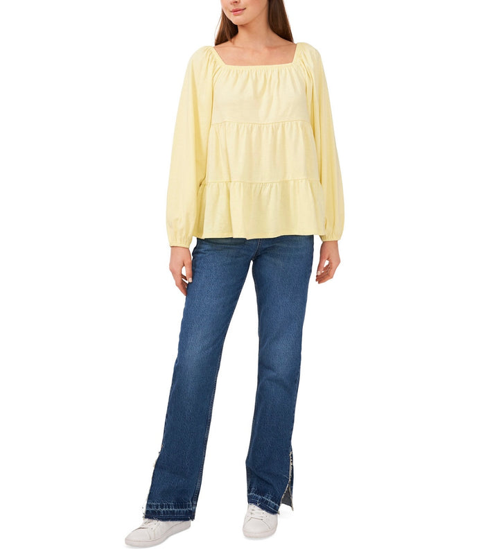 Riley & Rae Women's Long Sleeve Square-Neck Tiered Blouse Daffodil Size M