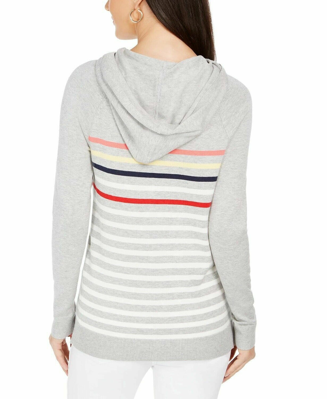 Women's Striped Hooded Long Sleeve Sweater