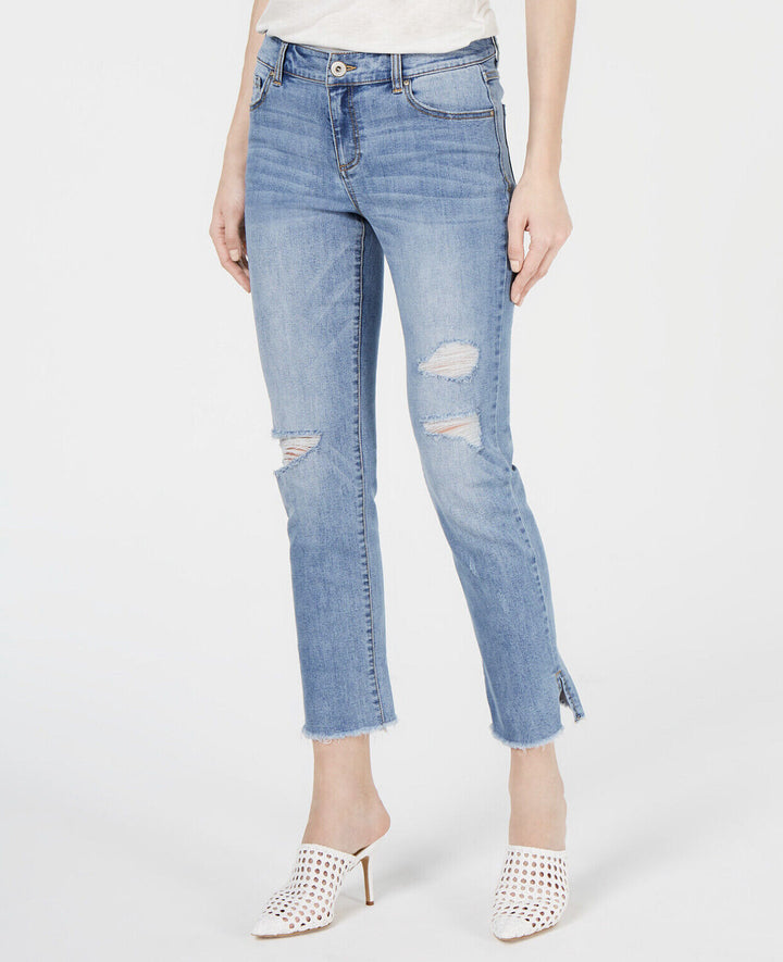 Women's High-Cuff Straight-Leg Cropped Vented Jeans