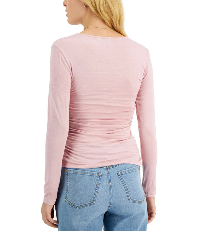 INC International Concepts Women's Long Sleeve Ruched V-Neck Top Mauve Size XL