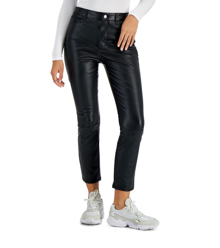 Tinseltown Juniors' The Mom Jean Straight-Leg Faux-Leather Pants Black Size 7/28