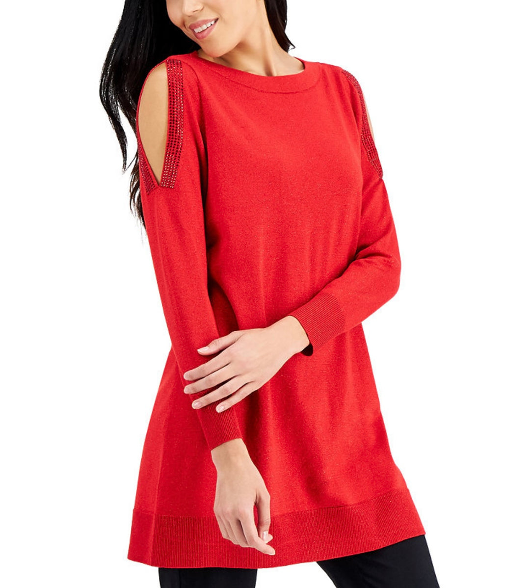 JM Collection Women's Cold-Shoulder Sweater Dress Real Red Size L