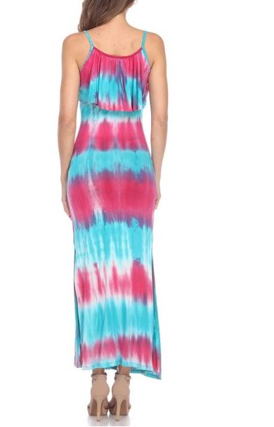 White Mark Women's Scoop Neck Kaleatie Dye Overlay Maxi Dress Teal/Pink Size M