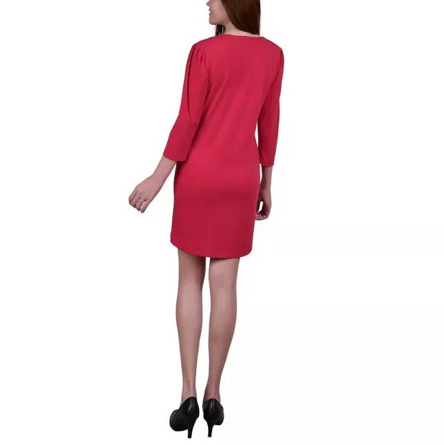 NY Collection Women's 3/4 Sleeve Stretch Above Knee Dress Red Size S