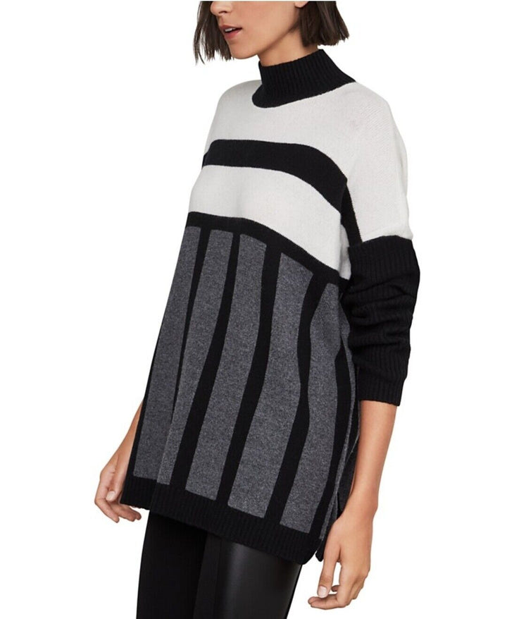 Women's Striped Mock-Neck Oversized Sweater
