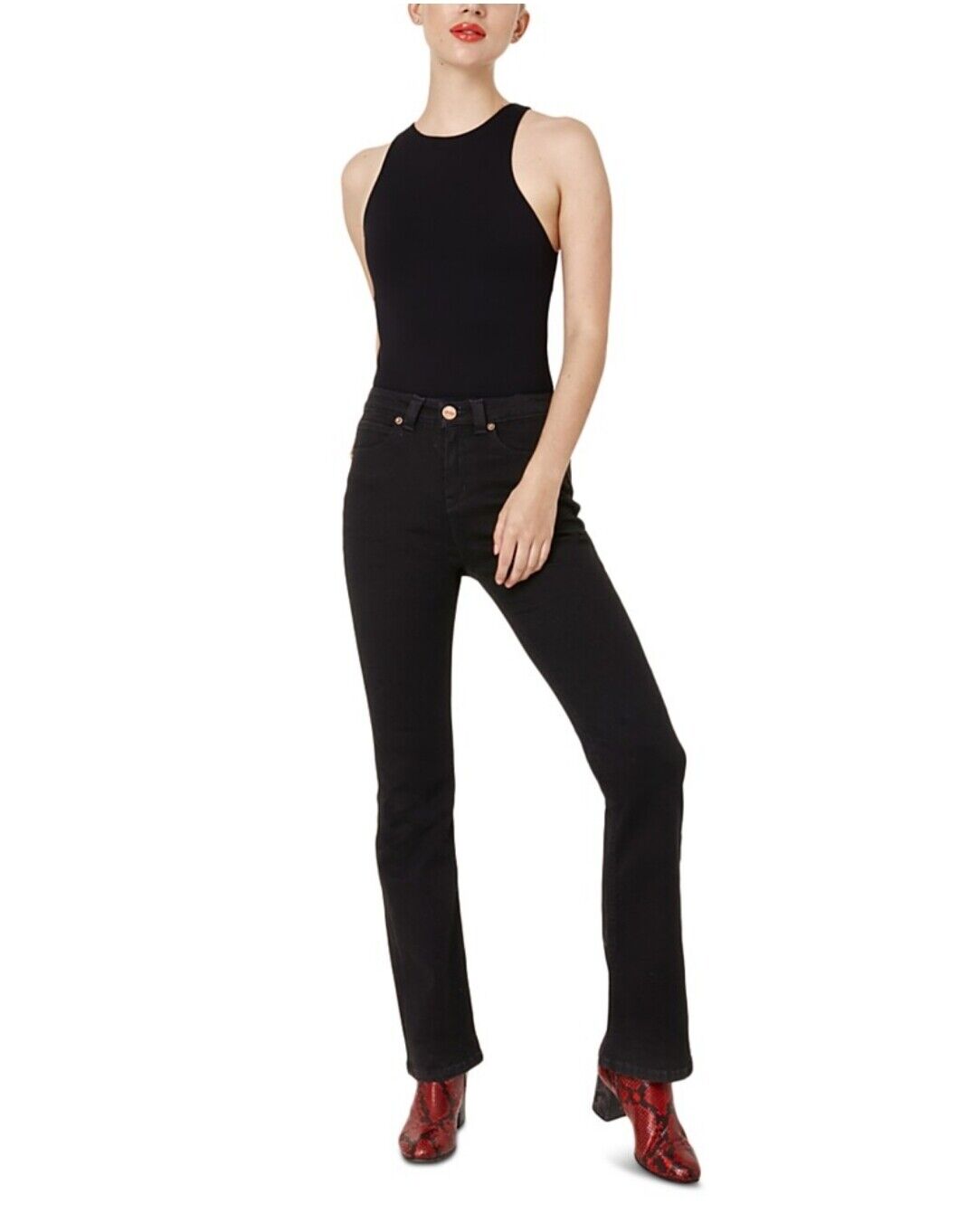 JAEN Women's Aiden High-Rise Black Stretch Flare Jeans Pockets Zip Size 28