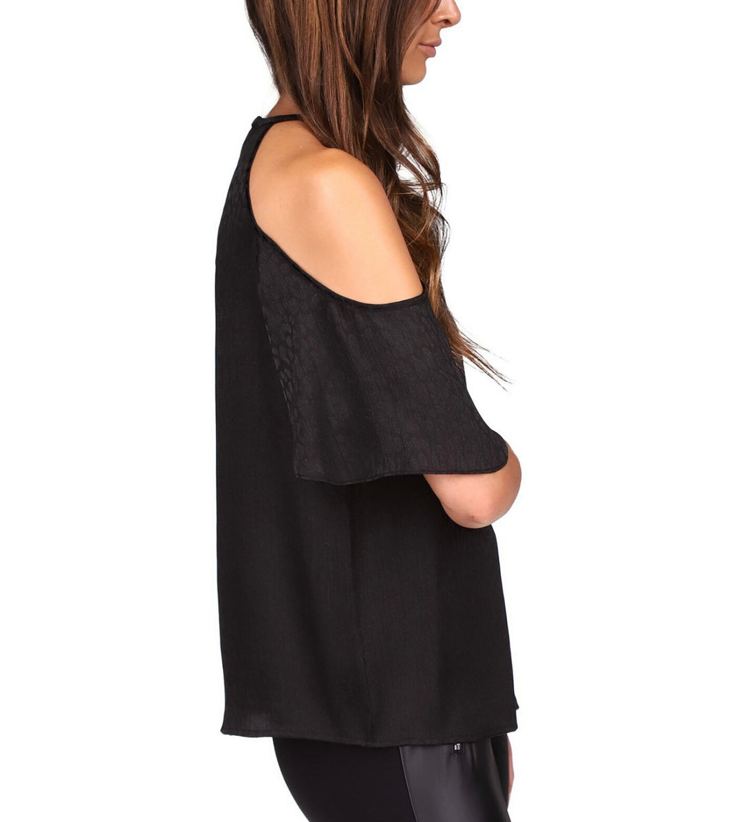 Michael Kors Women's Cold-Shoulder Chain Neck Top Black Size L