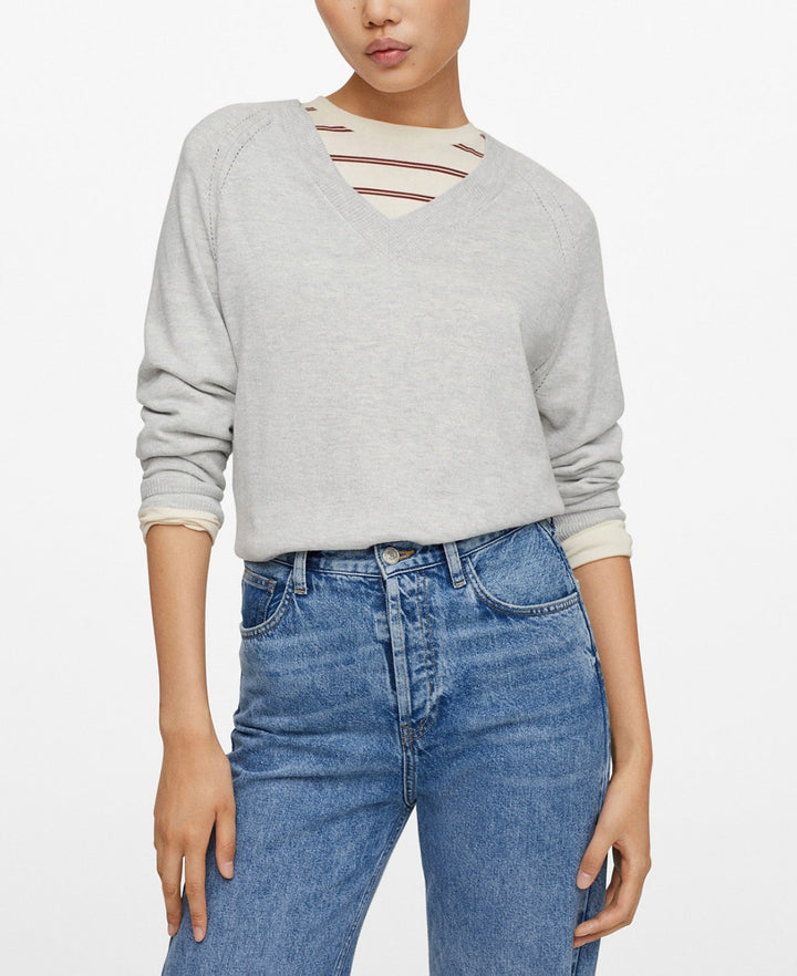 Mango Women's Oversize Knit Sweater Light Heather Gray Size XL