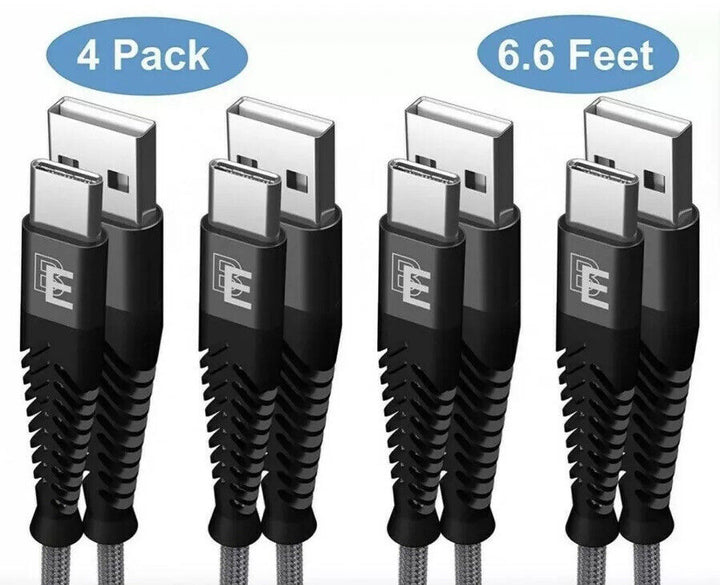4-Pack Beam Electronics 6.6ft Nylon Braided USB Type C Cables