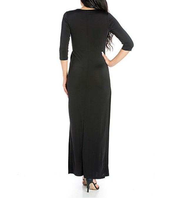 24Seven Comfort Apparel Women's 3/4 Sleeve V-Neck Dress Black Size XL