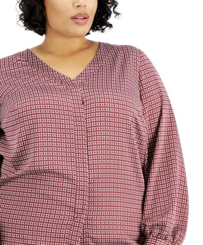 Alfani Women's Plus Size V-Neck Blouson Sleeves Blouse