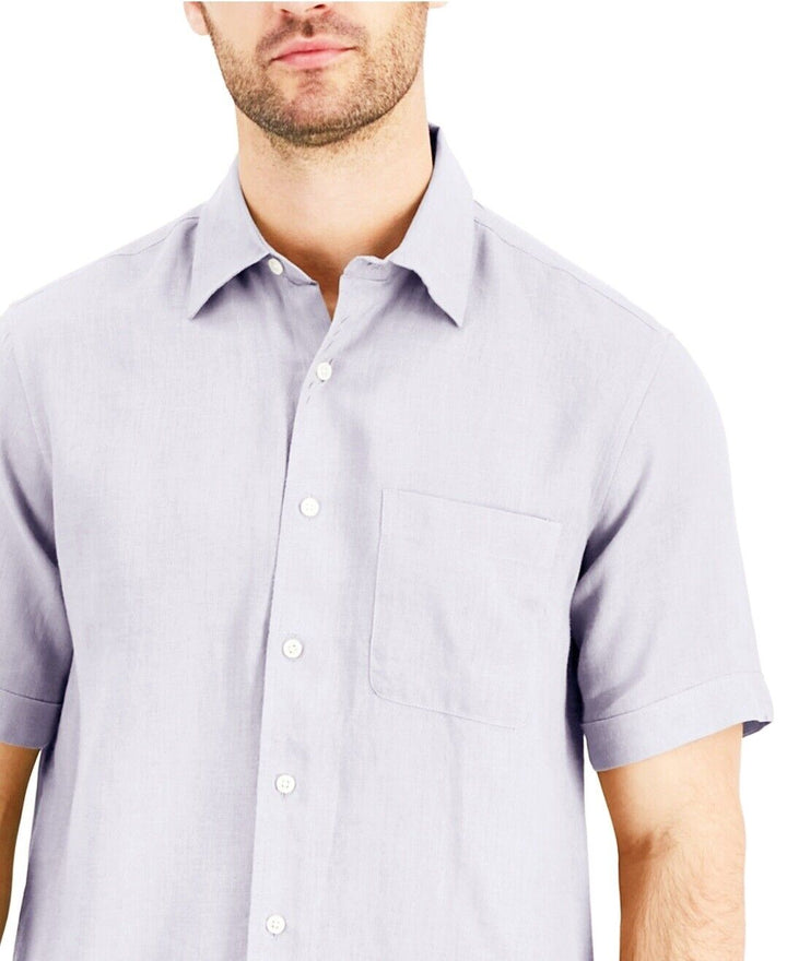 Men's Linen Shirt Short Sleeve Button Down Spread Collar