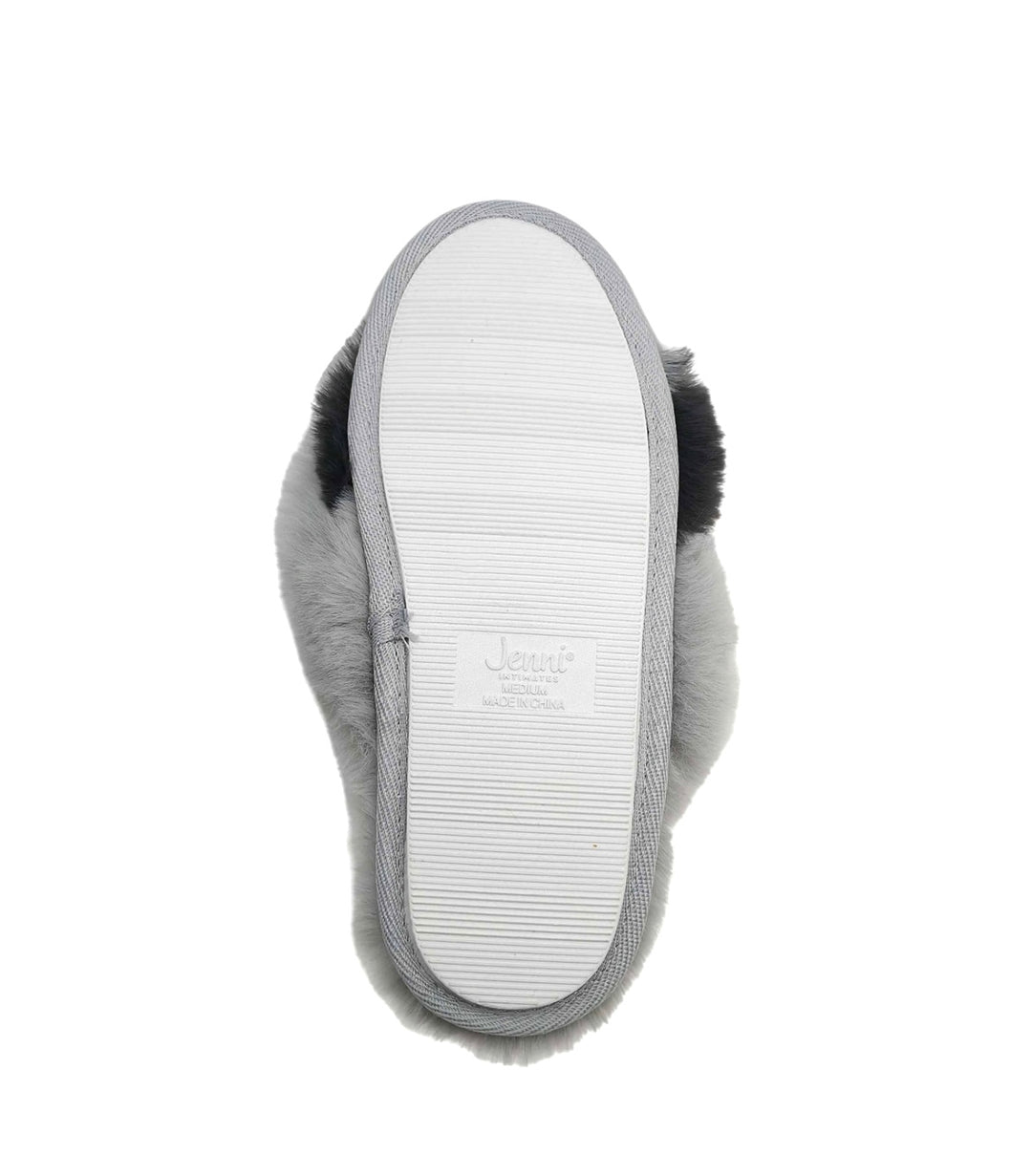Jenni Women's Faux-Fur Crossband Slippers Grey Size M 7-8
