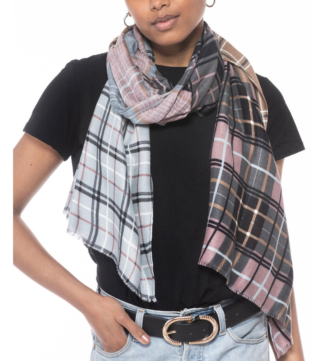 INC International Concepts Women's Patched Plaid Scarf