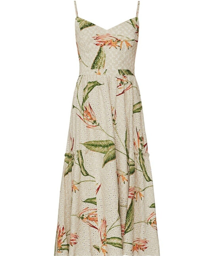 Women's Embroidered Sleeveless Midi Casual Dress Natural Floral