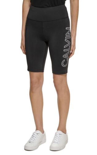 Calvin Klein Women's Bike Short High Rise Fashion Black Logo Mid compression