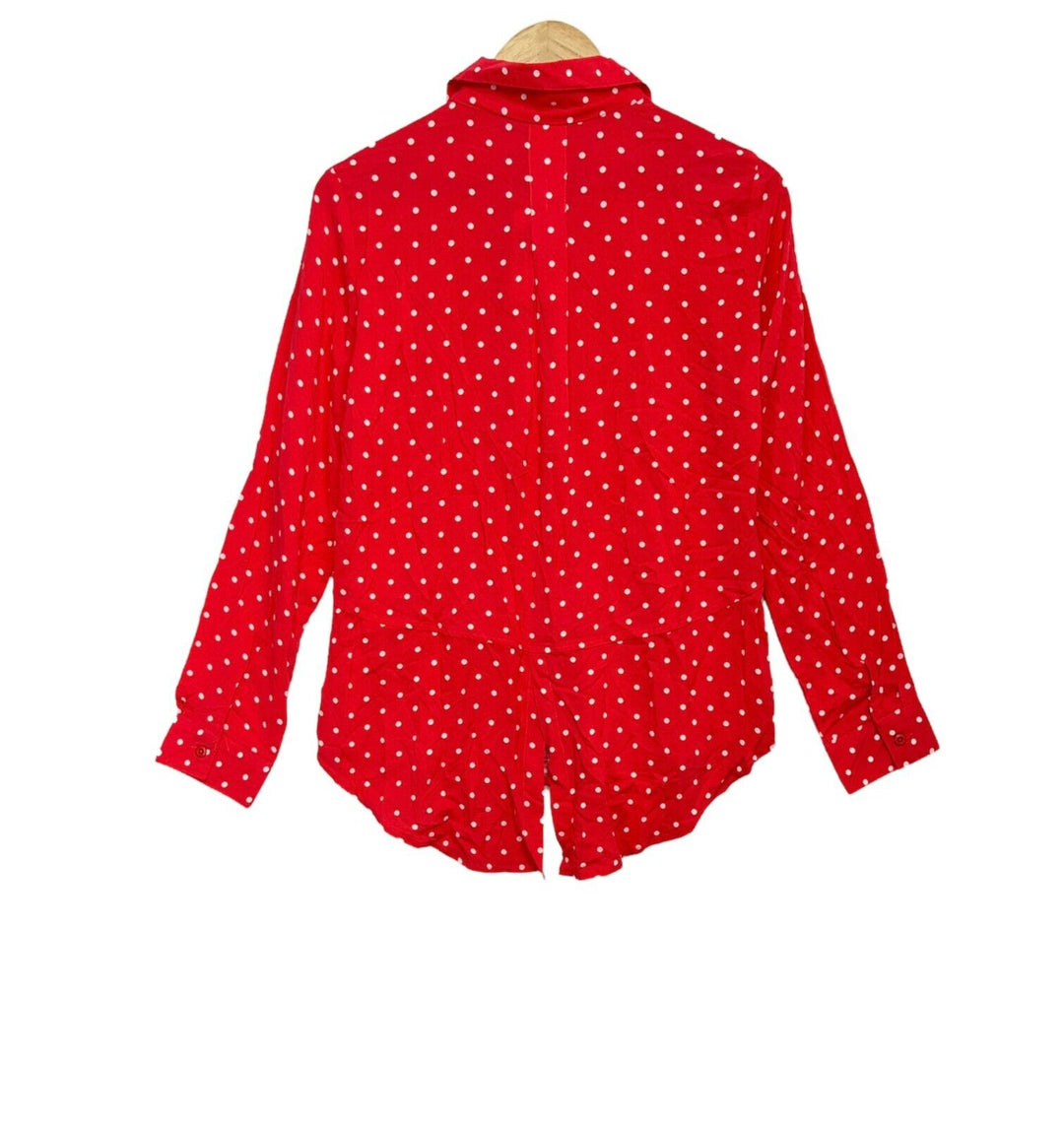 Per Se Women's Shirt Coral Polka Dot Button Down Long Sleeve Top