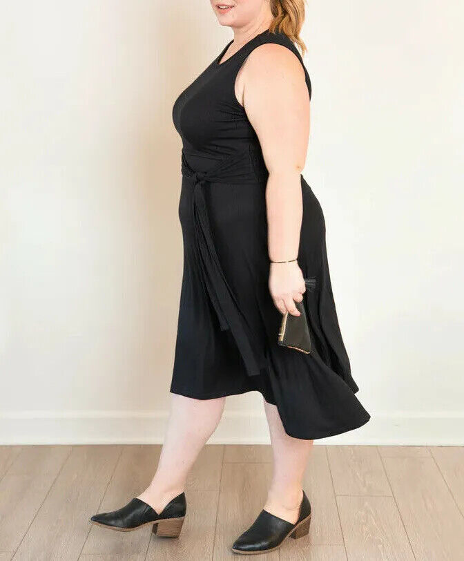 Ori Women's Mid Dress Black Sleeveless Stretch Tie Pullover Closure