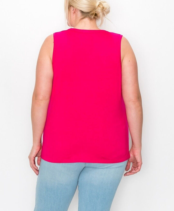 Women's Plus Size Scoop Neck Swing Tank Top Hot Pink Sleeveless