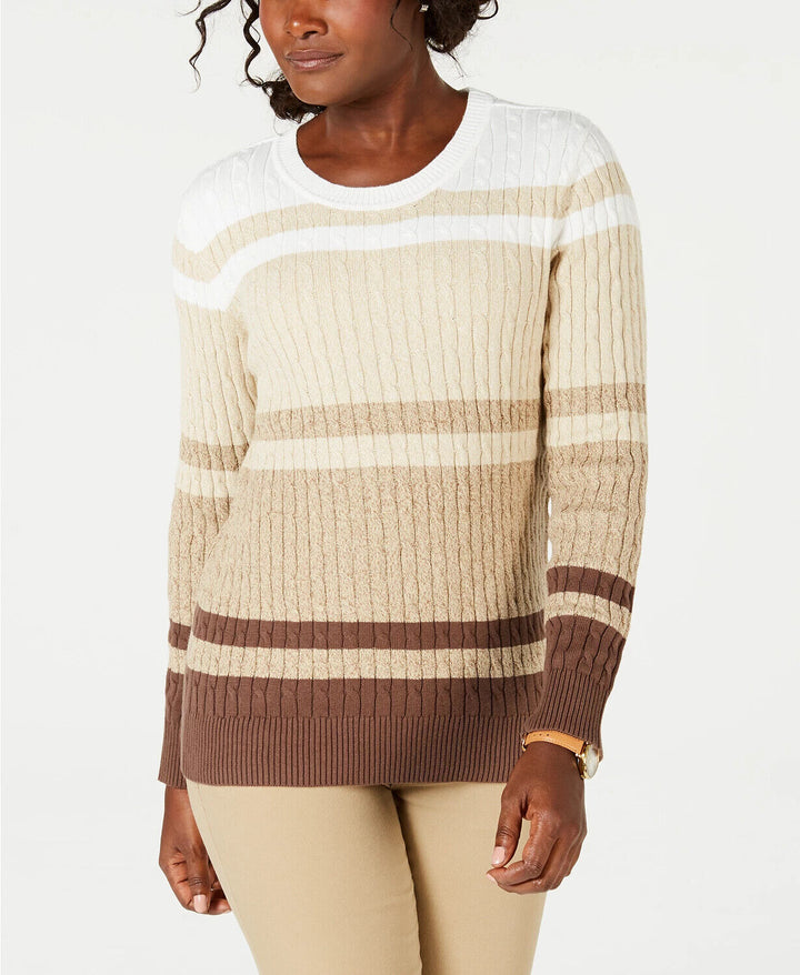 Karen Scott Women's Striped Cotton Crew Neckline Sweater