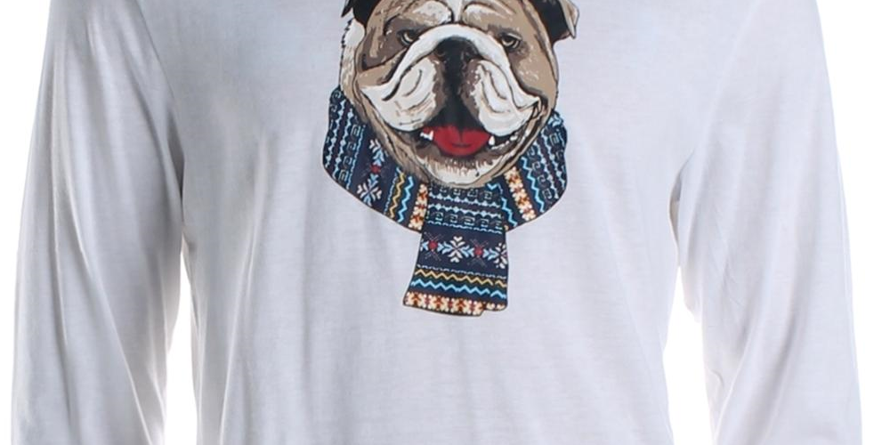 Club Room Men's Bulldog Scarf Cotton Blend Graphic T-Shirt White Size XL