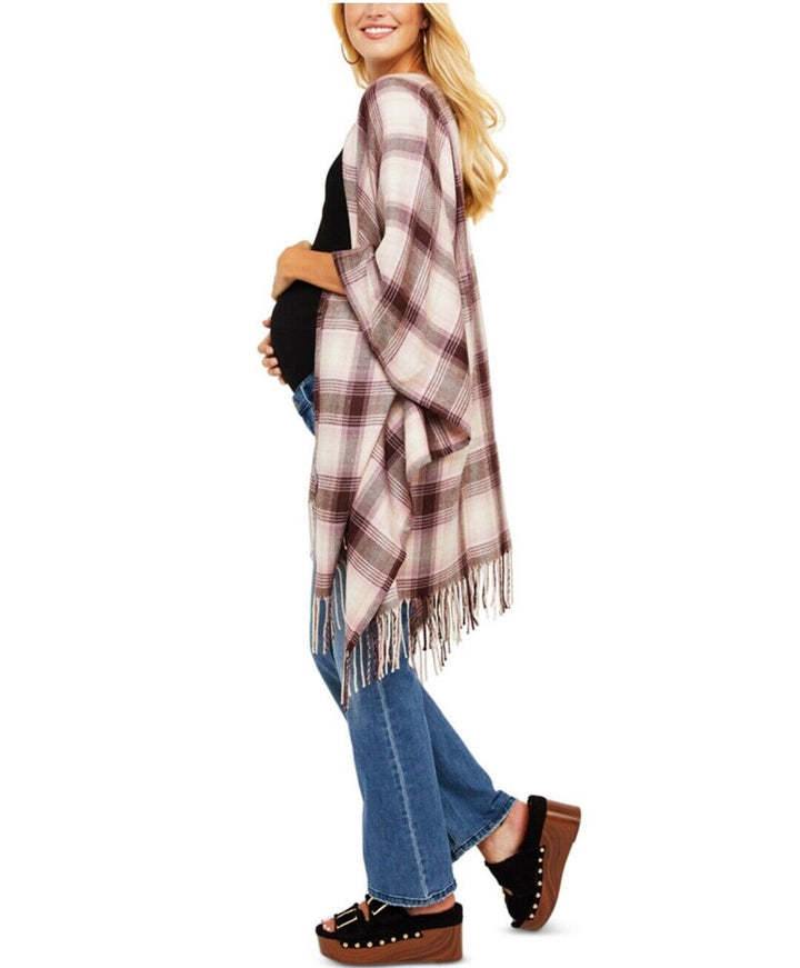 Jessica Simpson Women's Open-Front Plaid Maternity Poncho Ivory Plaid One Size