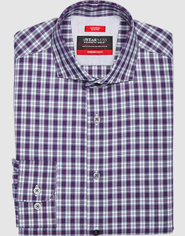 Awearness Kenneth Cole Men's Non Iron Slim Fit Dress Shirt Pink Check – CL Quality Store