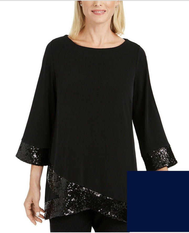 Women's Blouse Sequined Hem Crossover Tunic Top