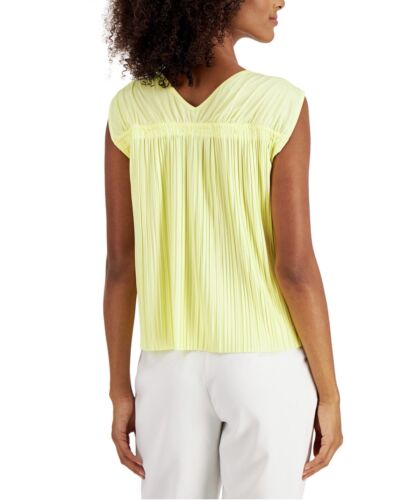 Women's Petite Pleated Ruched Top Sleeveless V-Neck