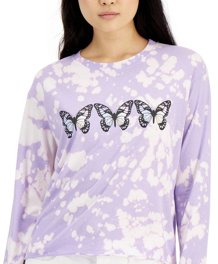 Juniors' Tie-Dyed Butterfly Cropped Graphic Top Lavender